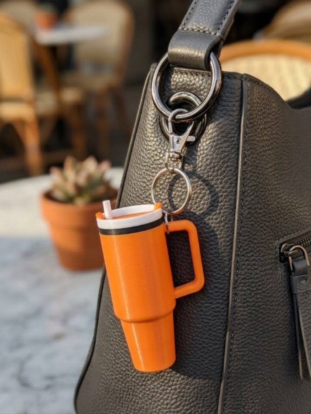 Mini Tumbler Lip Balm Holder Bag Charm Key Ring Unisex Orange NWOTπ